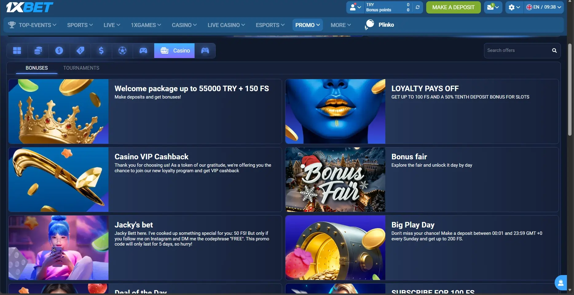 live casino bonuses at 1xBet