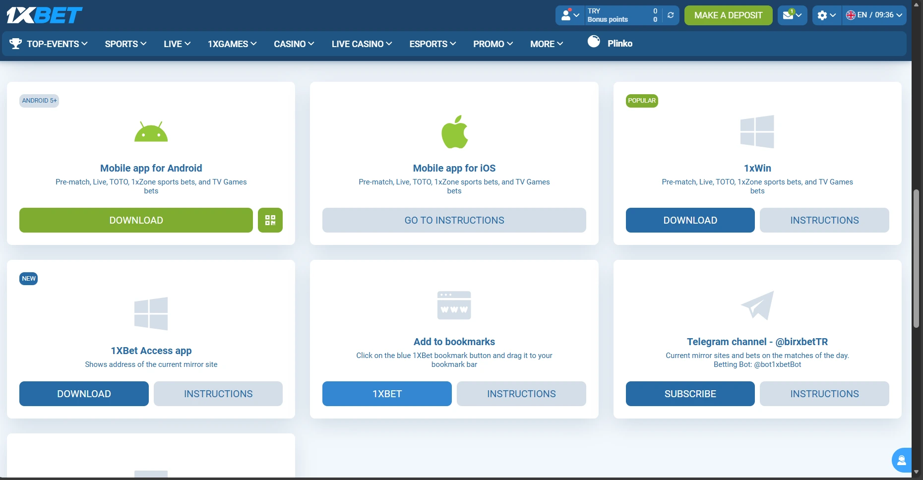 1xBet live dealer mobile download options