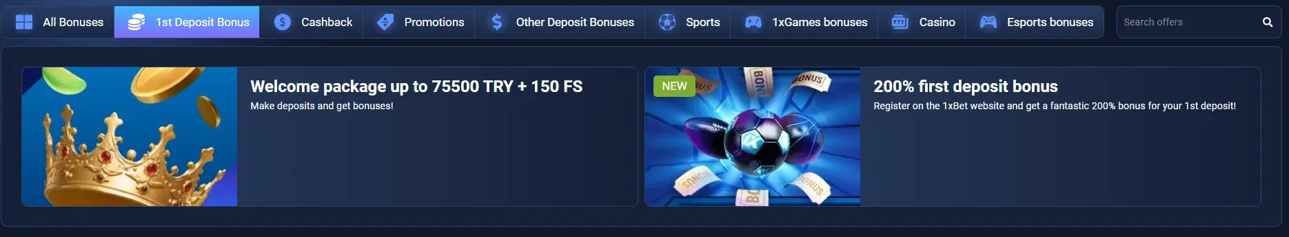 1xBet welcome bonus offers for sports and casino games